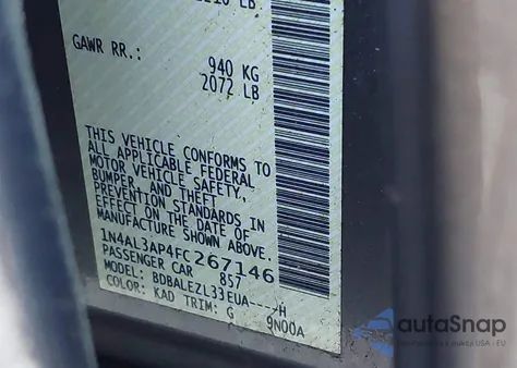 2015 Nissan Altima 2.5/S/Sv/Sl из США, поврежденный, VIN 1N4AL3AP4FC267146